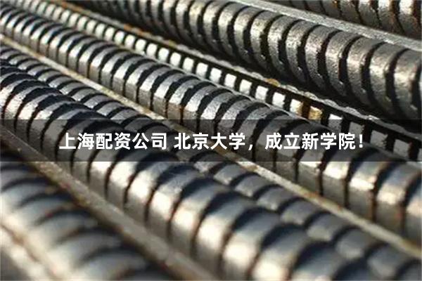 上海配资公司 北京大学，成立新学院！